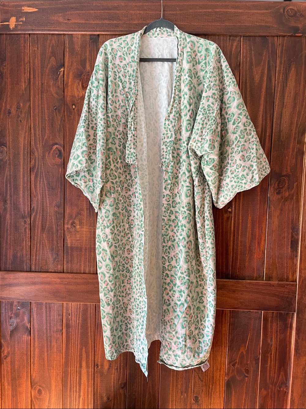 Bellino Clothing Mint and Pink Leopard-Print Kimono Robe Duster